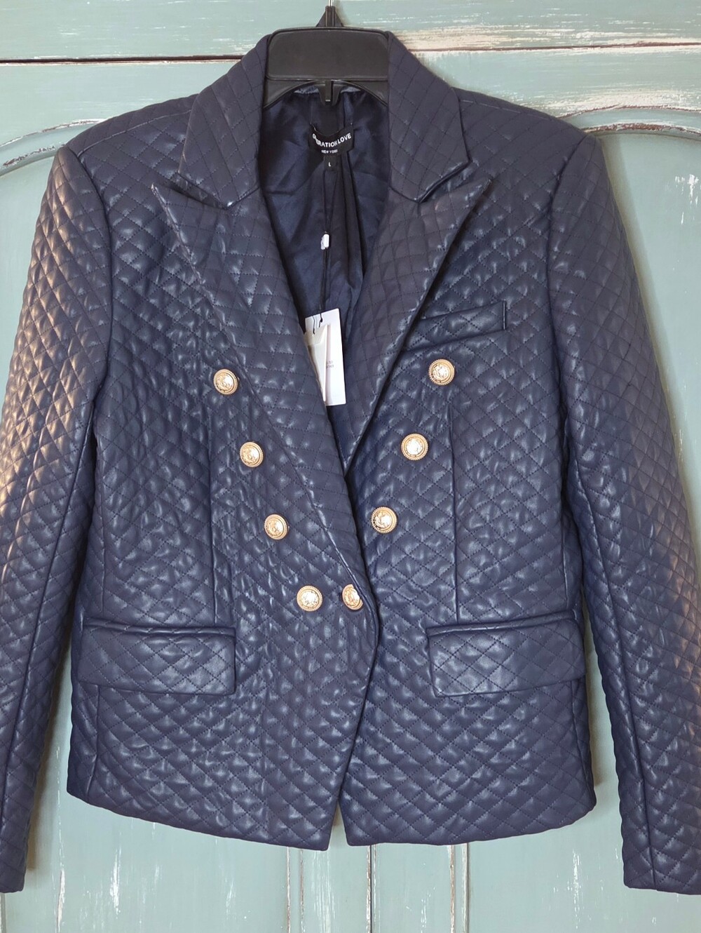 Generation Love Angie Vegan Leather Blazer Navy NWT